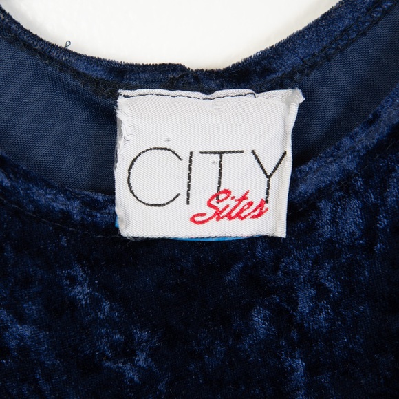 Vintage 80’s City Sites Navy Blue Crushed Velvet Long Sleeved Mini Dress - Picture 4 of 9